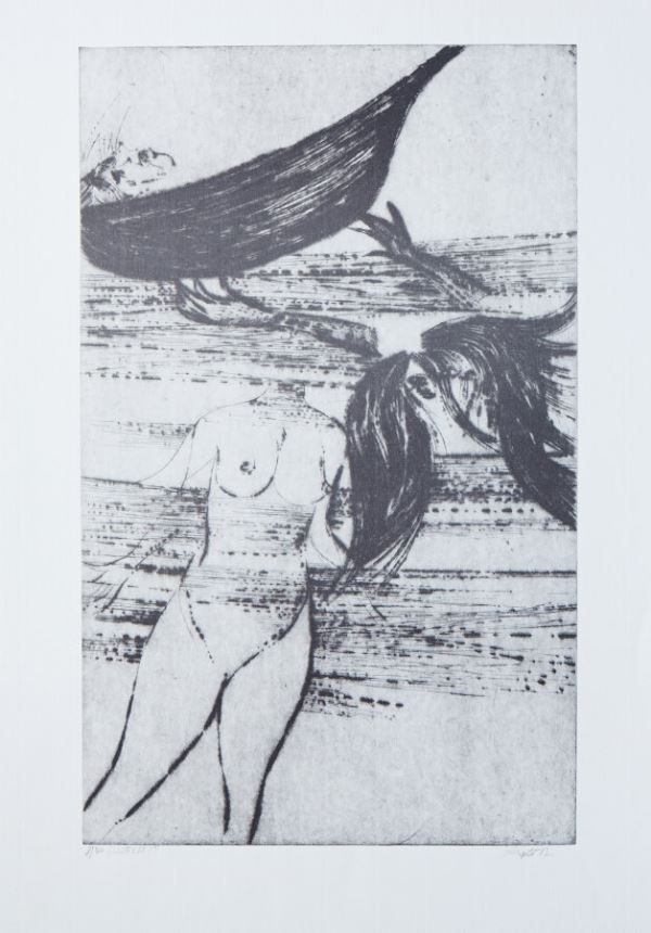 Jaroslav Klápště: Lorelai / 1982, suchá jehla, papír, 43 x 27 cm
