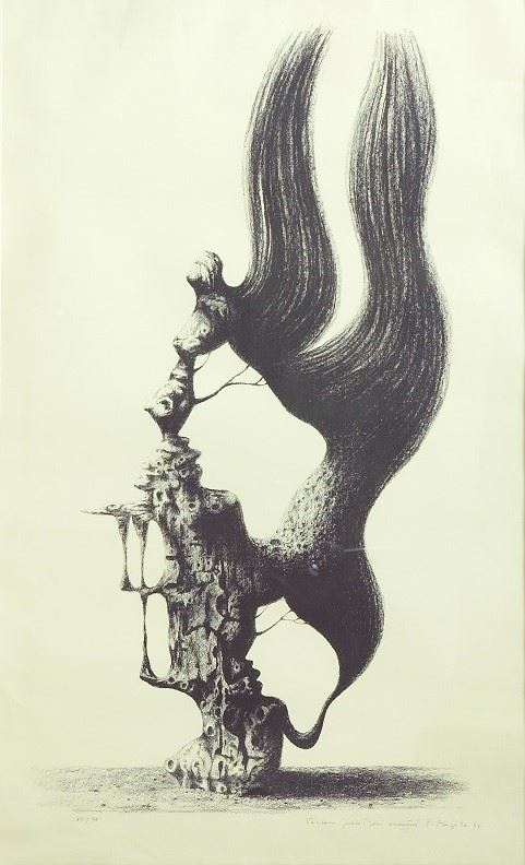 František Muzika: Anděl války (Bouře) / 1966, litografie, papír, 72,5 x 43,5 cm