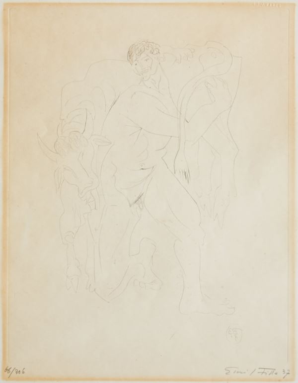 Emill Filla: Zápas / 1943, čárový lept, papír, 40 x 31,5 cm