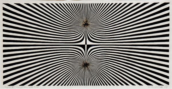 František Hudeček: Napětí III. / 1967, linoryt, papír, 30 x 60 cm