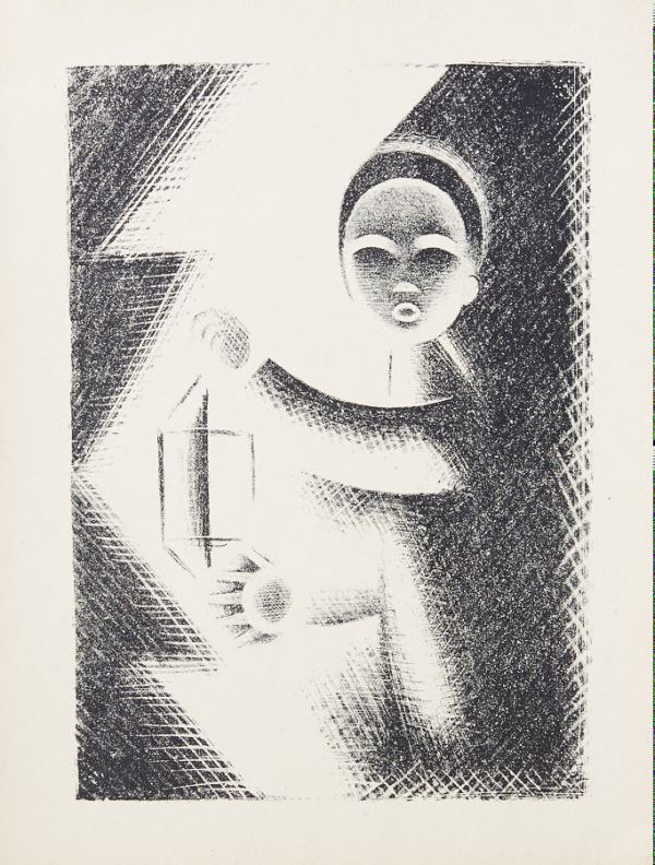 Josef Čapek: Chlapec se svítilnou / 1918, litografie, papír, 25 x17,5 cm